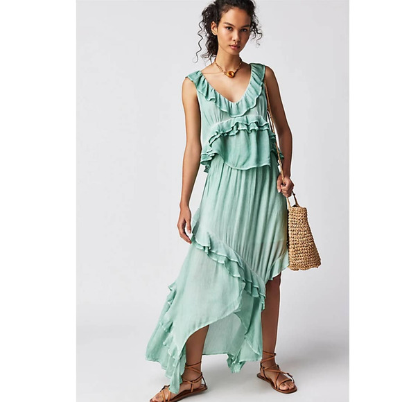 New Free People If Only Maxi Skirt Set $168 X-SMALL Harbor Green Boho Chic - Picture 1 of 7